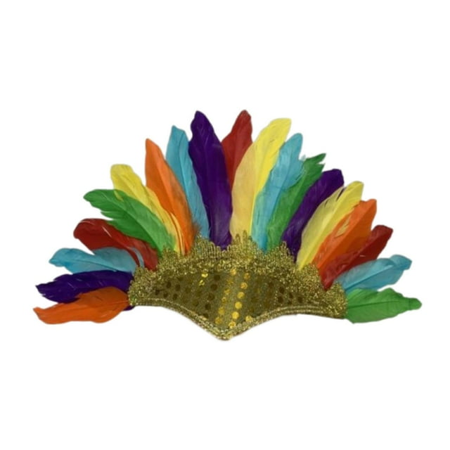 Tocado de plumas de jefe indio americano nativo para disfraz de Halloween Oro colorido