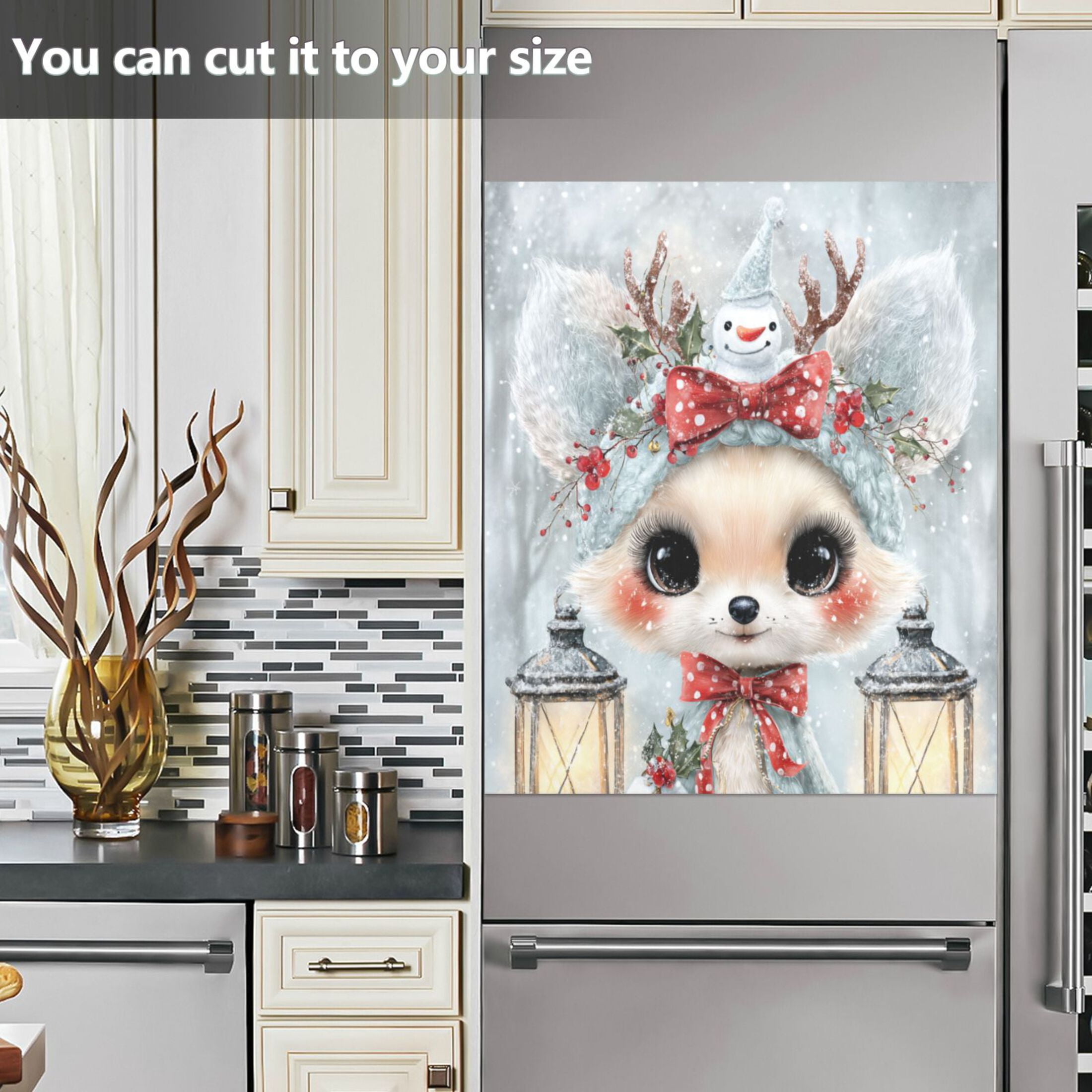 Dishwasher Magnetic Refrigerator Magnet Cover Sticker Home Decorative 23"x26" Cute Kawaii Fox Pattern