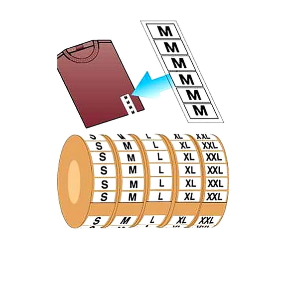 SSWBasics Wrap Around Size Label Kit - Includes 1 Roll Each of S M L XL and XXL -- 500