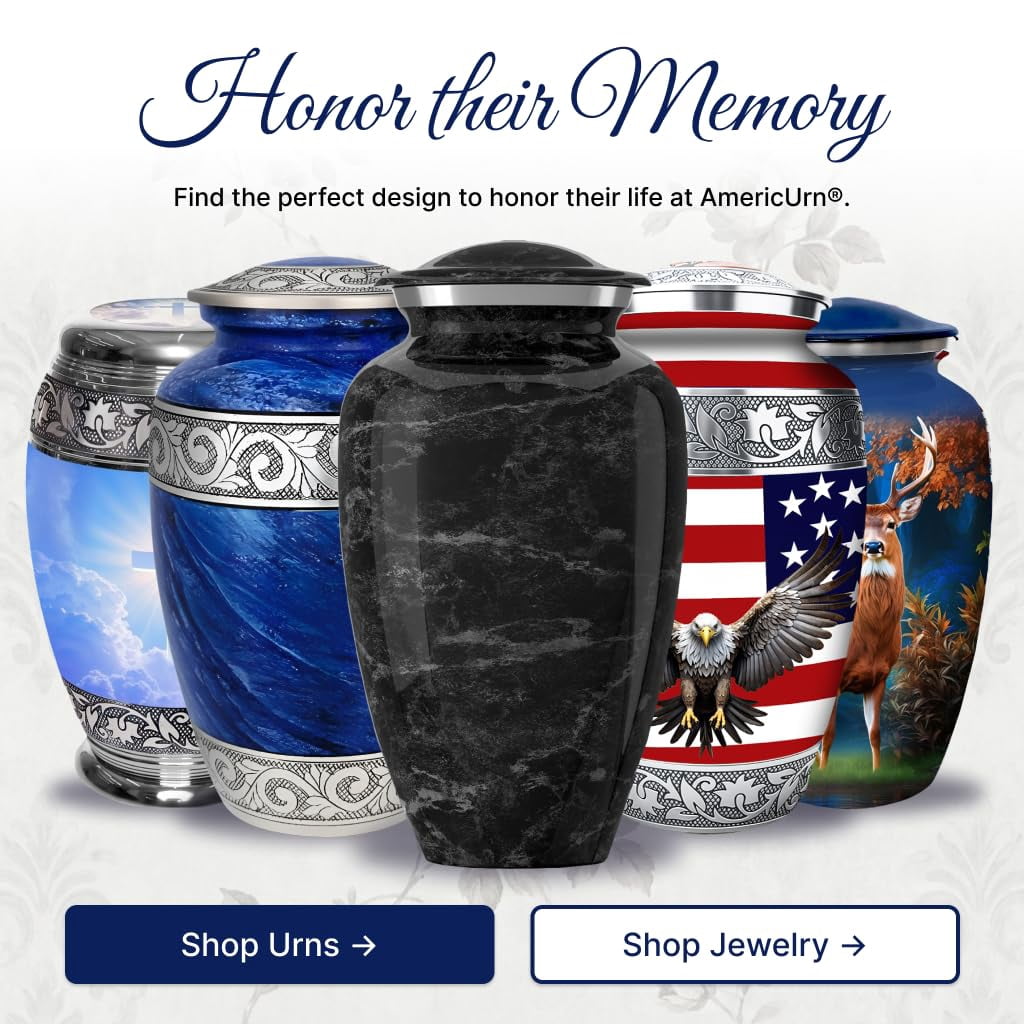 Set of 6 Cremation Urns for Human Ashes Includes 1 Large Urn with 4 Small Keepsakes & 1 Silver Necklace - Black Marble