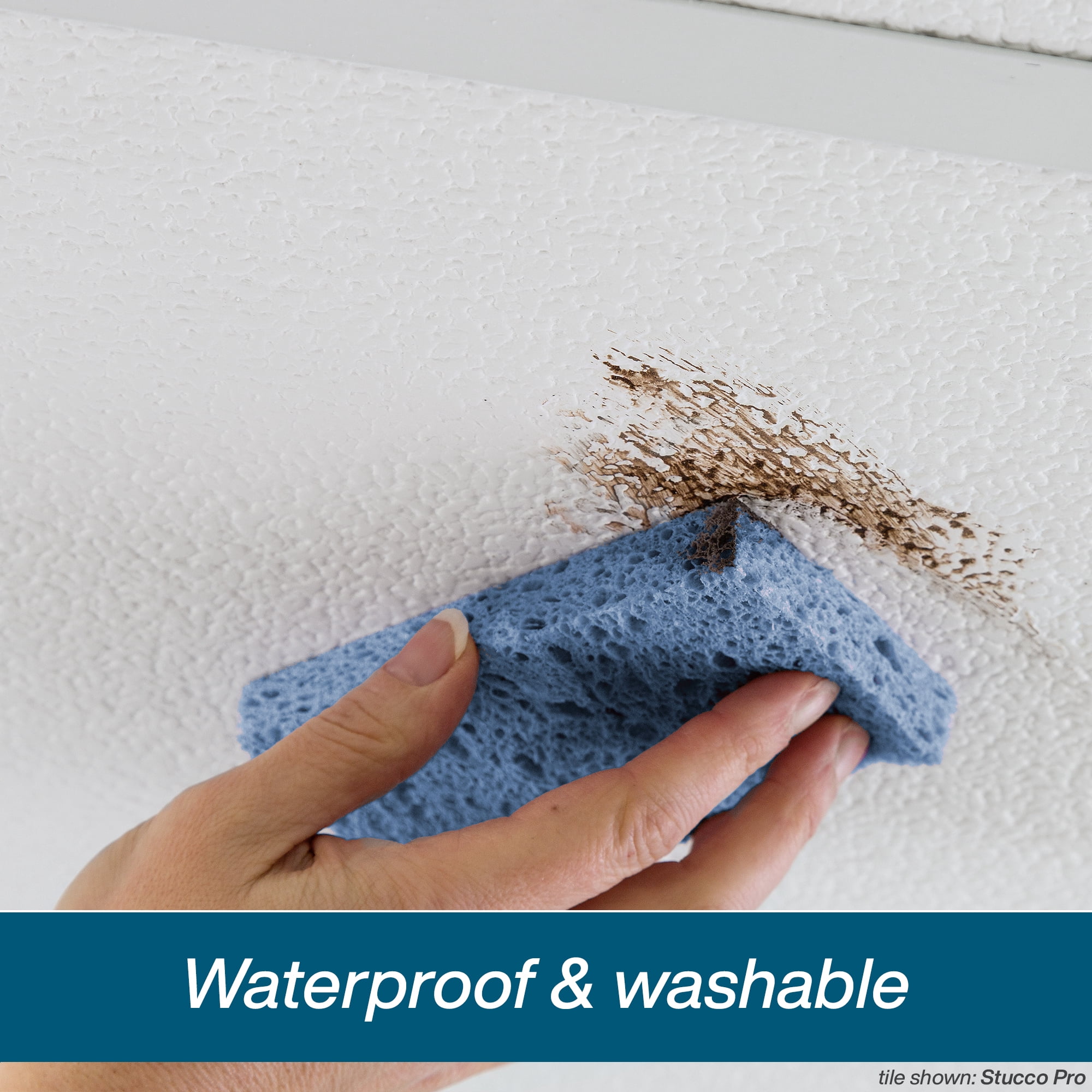 Genesis 2ft x 2ft White Stucco Pro Revealed Edge Ceiling Tiles - Easy Drop-in Installation – Waterproof, Washable and Fire-Rated - High-Grade PVC to Prevent Breakage - Package of 12 Tile