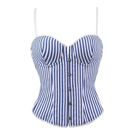 JGGSPWM Striped Corset Tops for Women Spaghetti Strap Overbust Bustier Open Front Going Out Party Camisole Shapewear Top Blue XL
