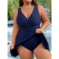thumbnail image 4 of Asoul Plus Size Scalloped V Neck Swimwear for Womens One Piece Swimsuits Tummy Control Swimdress Bathing Suits with briefs, 4 of 6