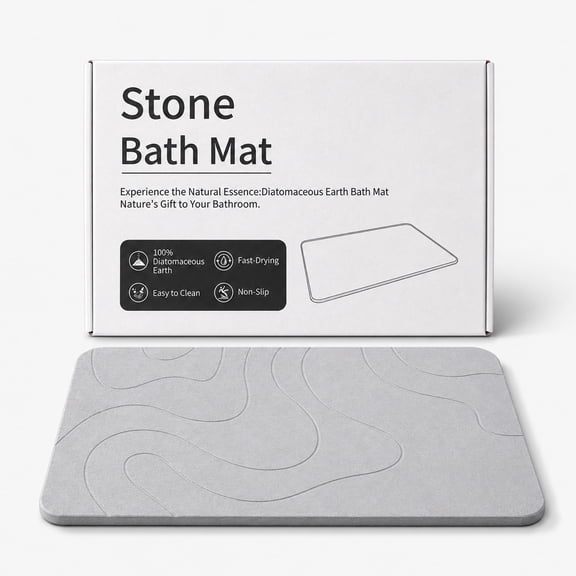 punada Stone Bath Mat, Quick-Dry Non-Slip Diatomaceous Earth Bath Mat, Super Absorbent Stone Shower Mat for Bathroom Floor, Easy to Clean, 23.6 x 15.4 Inch Grey