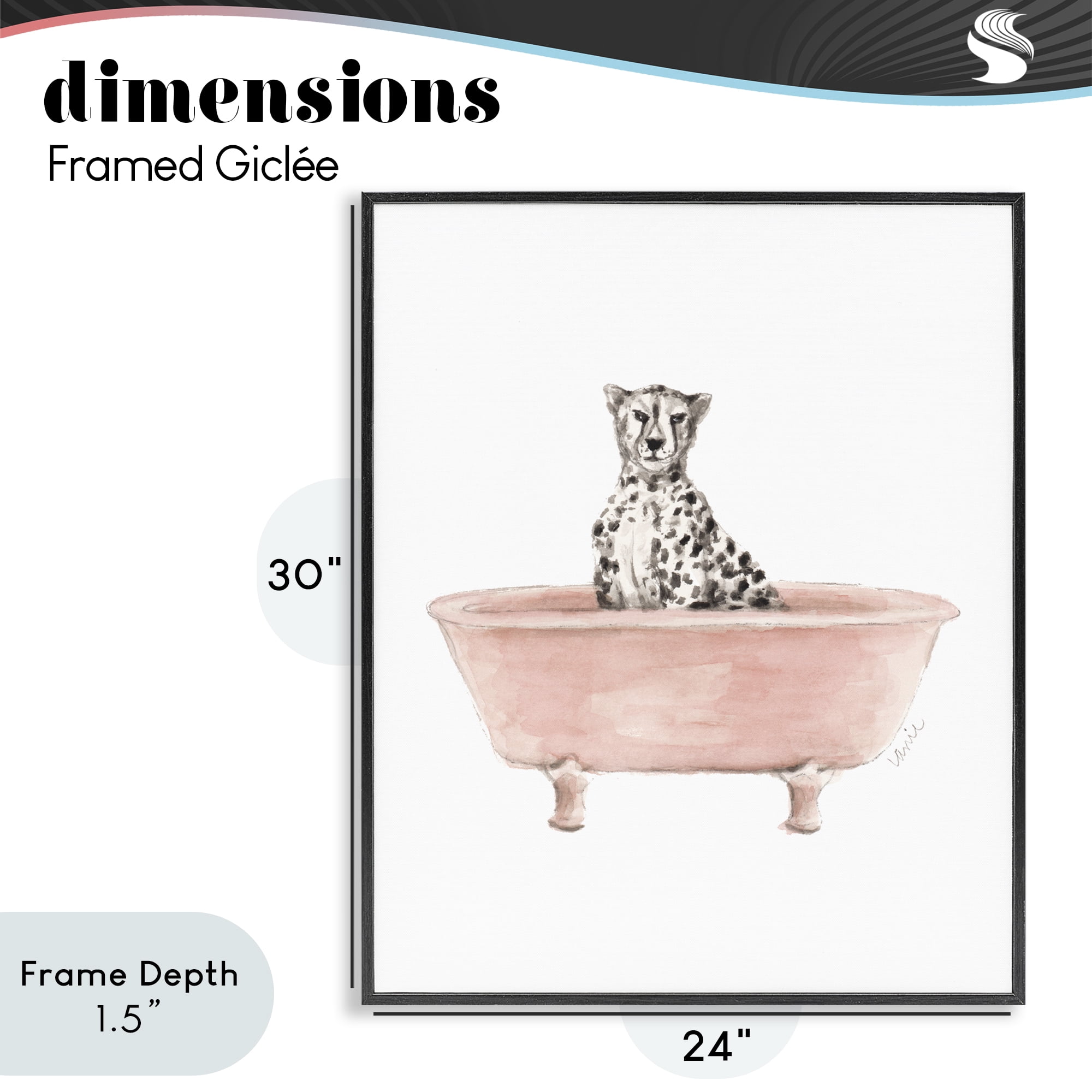 Stupell Industries Cheetah in Pink Tub Black Framed Giclee Art, design by Lanie Loreth