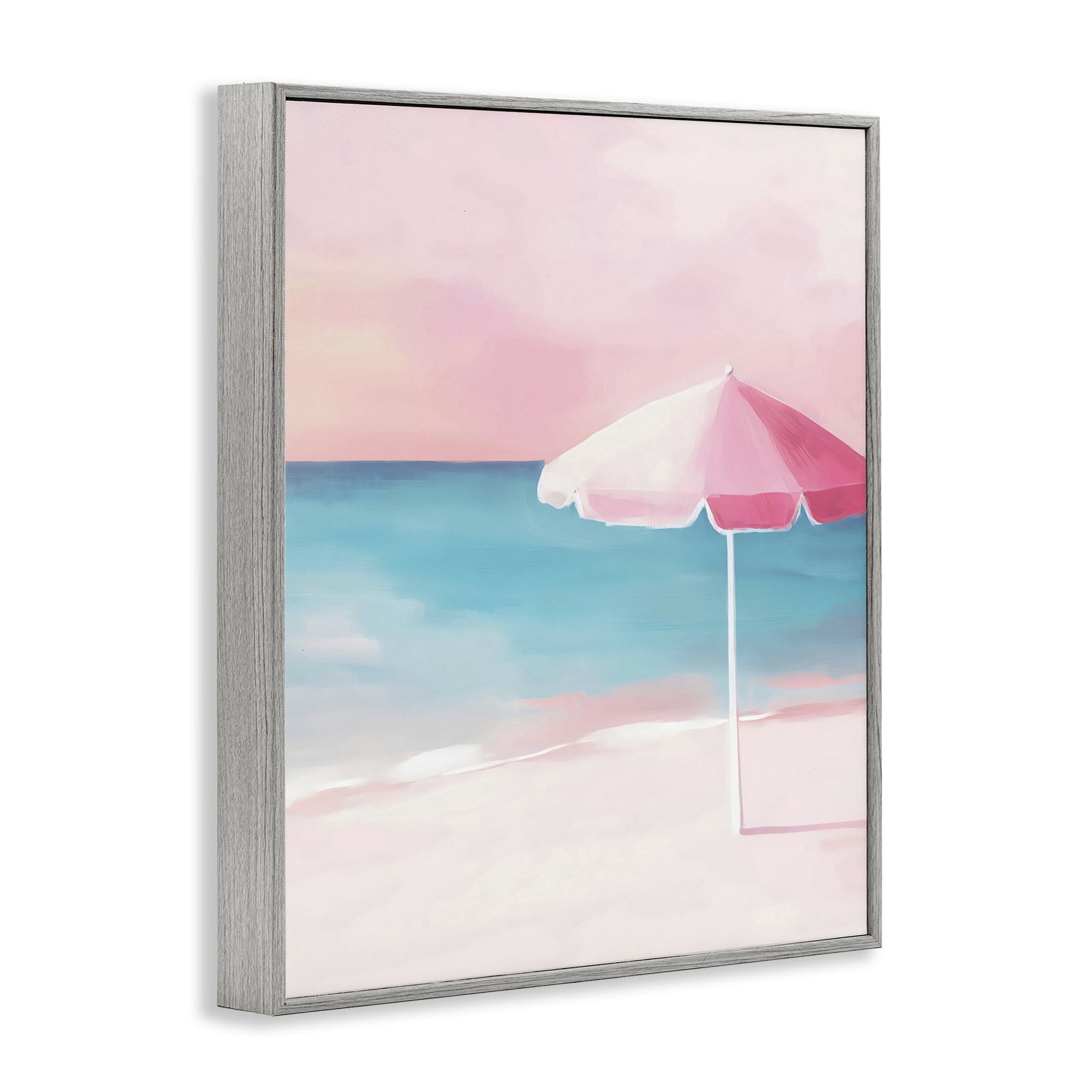 Stupell Industries Serene Pink Beach Umbrella Gray Framed Giclee Art, design by The Prints Vibe