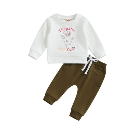 

Bagilaanoe 2Pcs Toddler Baby Boy Thanksgiving Clothes Letter Print Long Sleeve Sweatshirt Tops + Sweatpants 6M 12M 18M 24M 3T Kids Long Pants Set