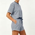 thumbnail image 5 of LEKWK Workout Sets for Women Striped 2 Piece Matching Set Athletic Short Sleeve and Drawstring Shorts Preppy Running Gym Sports Activewear, 5 of 6