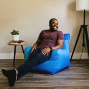 Big Joe Dorm Bean Bag Chair with Drink Holder and Pocket for Teens and Kids, Two Tone Blue, Durable Easy-Clean Polyester Nylon Blend, 3 foot Gaming and Reading Nook Seat, Refillable