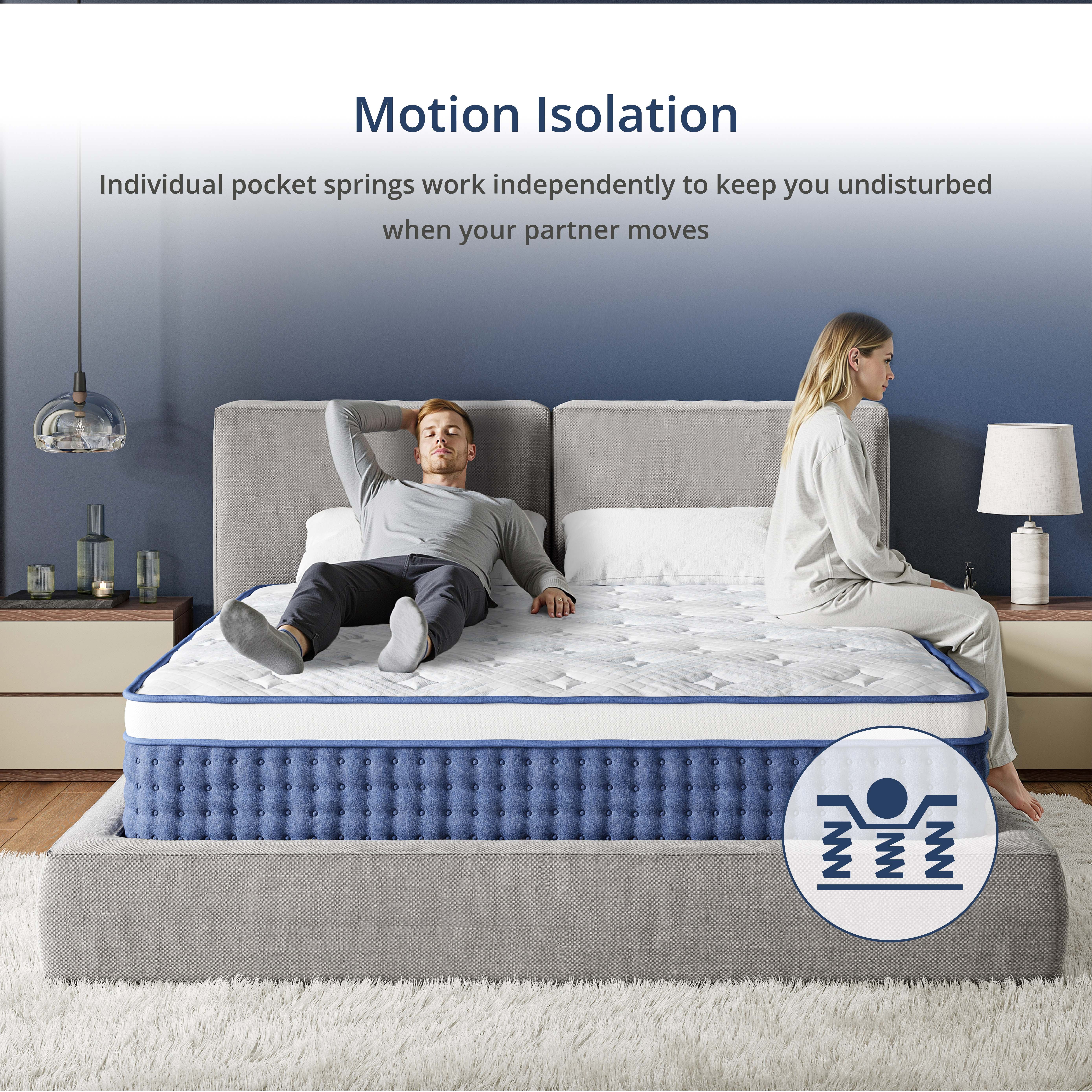EGOHOME StarryRest Queen Mattress, 14" Hybrid Mattress in a Box, Medium, Blue