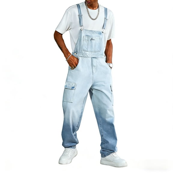 Overalls for Men Work Utility Jumpsuit Denim Bib Coveralls with Multi Pockets