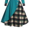 thumbnail image 4 of QLEICOM 1950's Dresses for Women Vintage, Gothic Plaid Panel Hooded Button Dress, Formal Stretch Slim High Waist Swing Dress, Audrey Hepburn Style Party Dresses Green L, 4 of 5