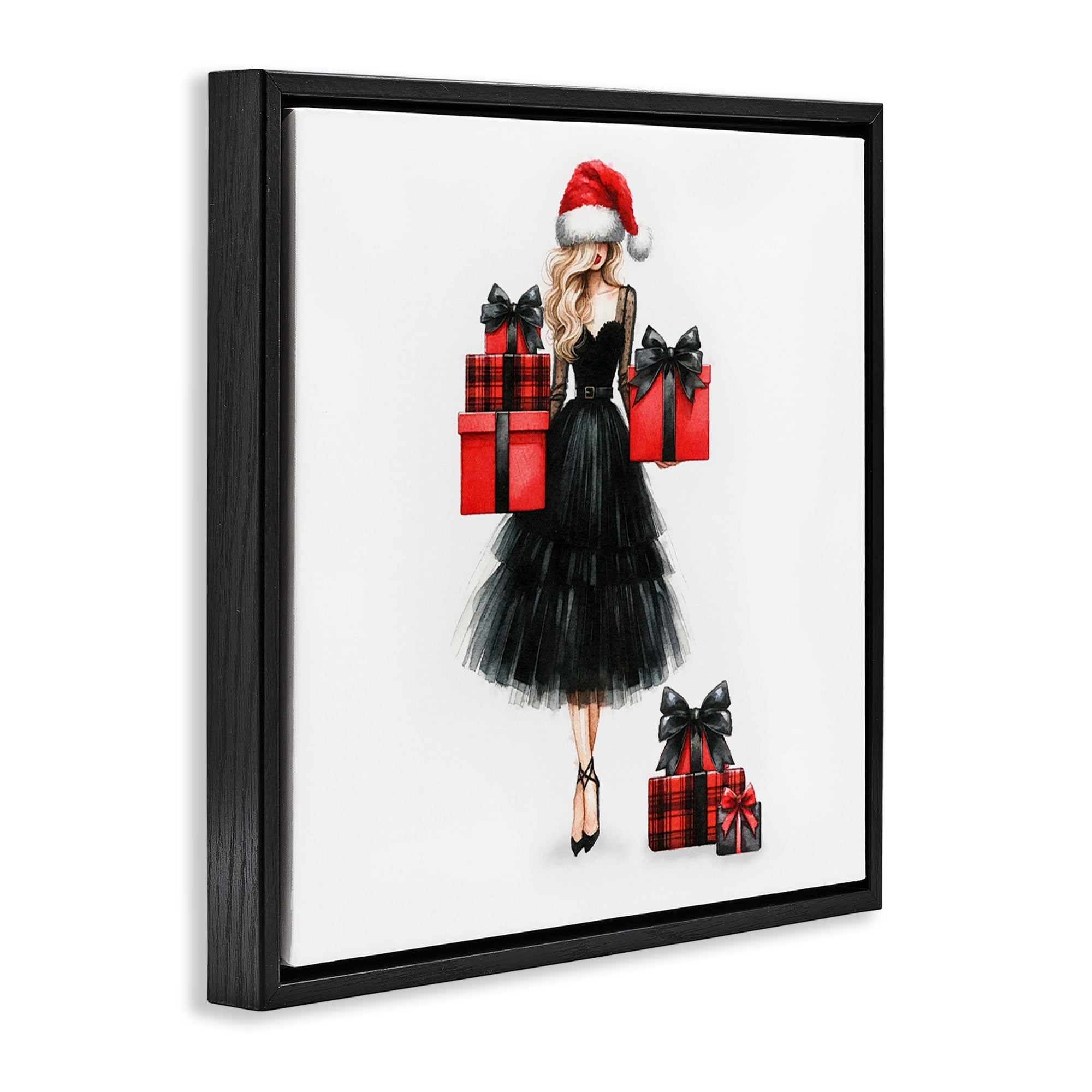 Stupell Industries Fashionable Holiday Shopping Holiday Painting Black Floater Framed Canvas Art Prints Wall Art, 25 x 25