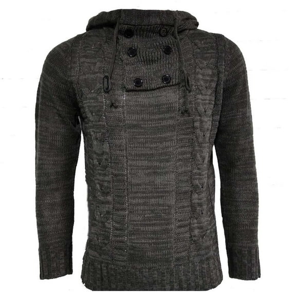 ZHOUCHANKIDS 2024 European Style Men's Knitted Jacket Winter Oversized High Neck Hooded Sweater Casual Comfortable Border Design Dark Gray S