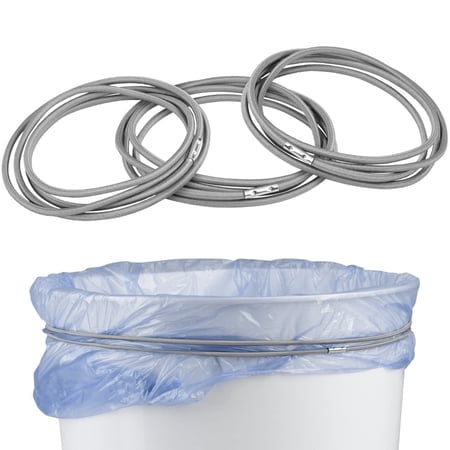 Mission Gallery Trash Can Bands Set of 3 - Metal Connector Fits 13 to 33 Gallon Trash Bag - Durable Elastic Garbage Bag Band for Indoor Outdoor - Waste Basket Rubber Bands For Round & Square Bins Grey