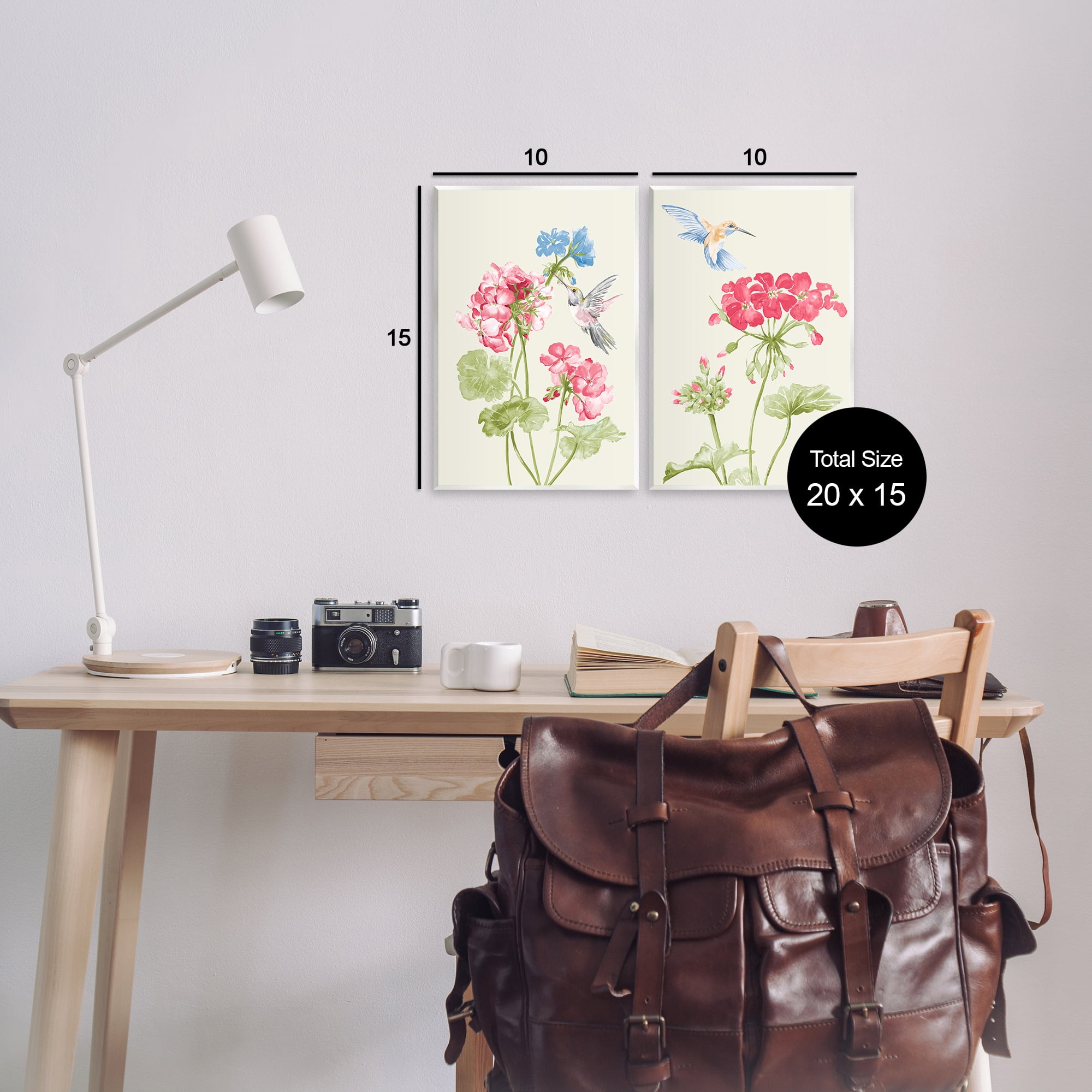 Stupell Industries Pink Geranium Hummingbirds Plants & Flowers Painting Unframed Art Print Wall Art, 10 x 15, Set of 2