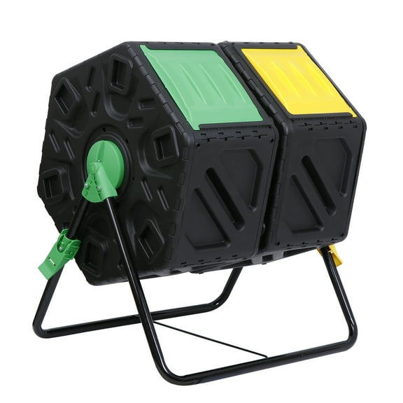 QISHENSHUI 2X 37Gal Large Chamber Compost Tumbler Composter w/ 2 Sliding Doors 360° Fast Perfect for Home Gardens to Turn Kitchen Scraps Yard Waste Into Nutrient-Rich Compost Quickly