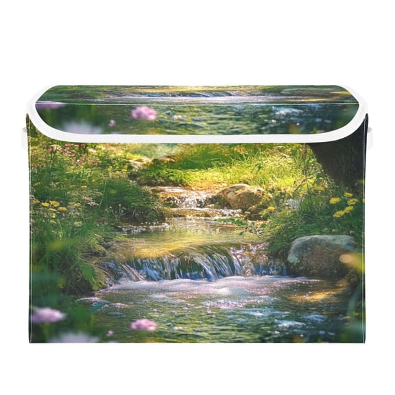 Storage Box With Lid 16.5x12.6x11.8In Foldable Stacked Household Storage Box Green Stream