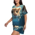thumbnail image 2 of Daiia Cute Swimming Guinea Pig Pattern Womens Pajama Sets Short Sleeve Pajamas for Women Sets Soft Lounge Sets Casual Round Neck Sleepwear PJS-X-Large, 2 of 7