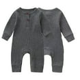 thumbnail image 4 of Baby Boys Girls Crewneck Jumpsuits for Newborn Solid Color Long Sleeve Romper Bodysuit Spring Fall Onesies Pajamas 0-18M, 4 of 8