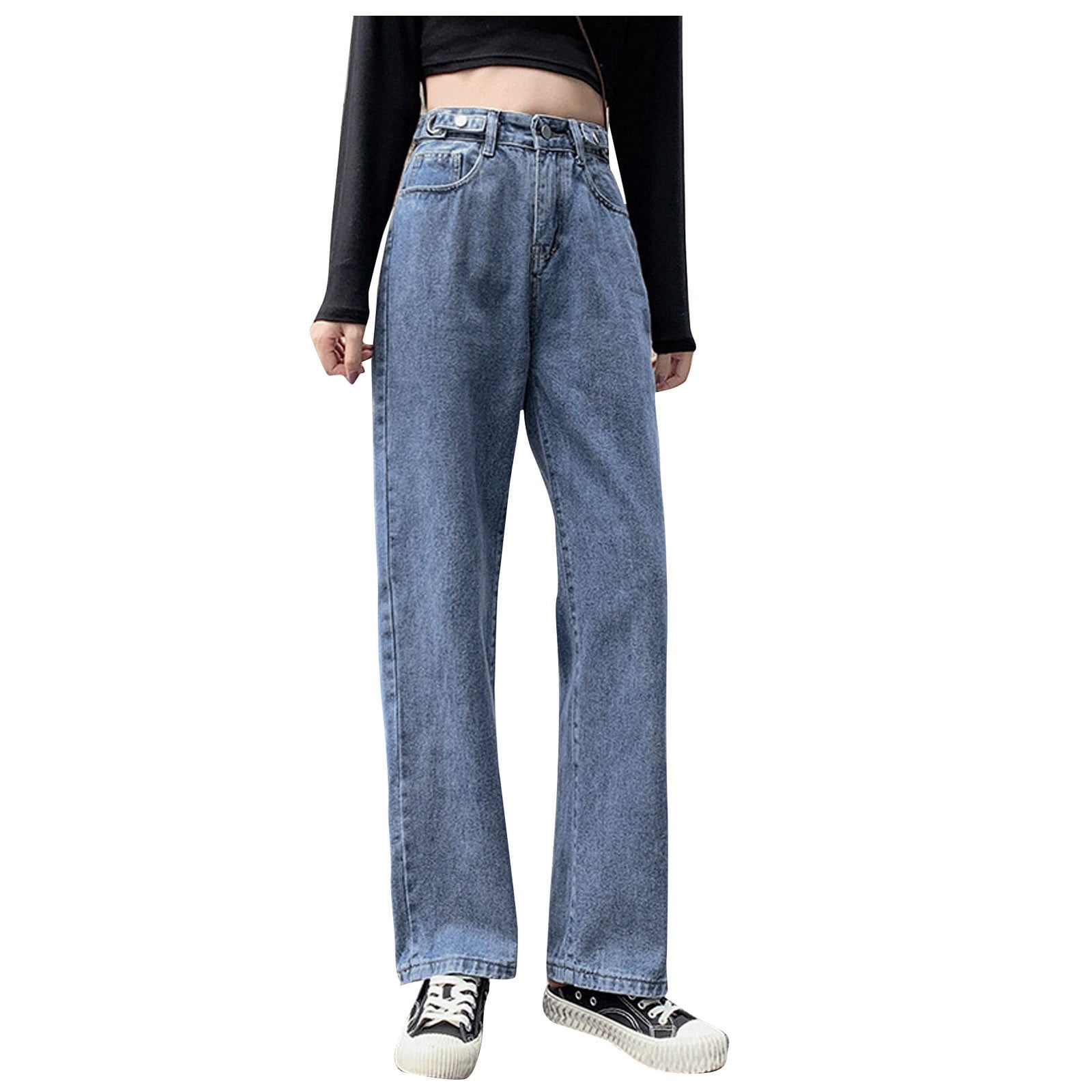 Clearance Jeans Women's Casual Hight Waist Distressed Straight Denim Jeans Vintage Trouser - Walmart.com