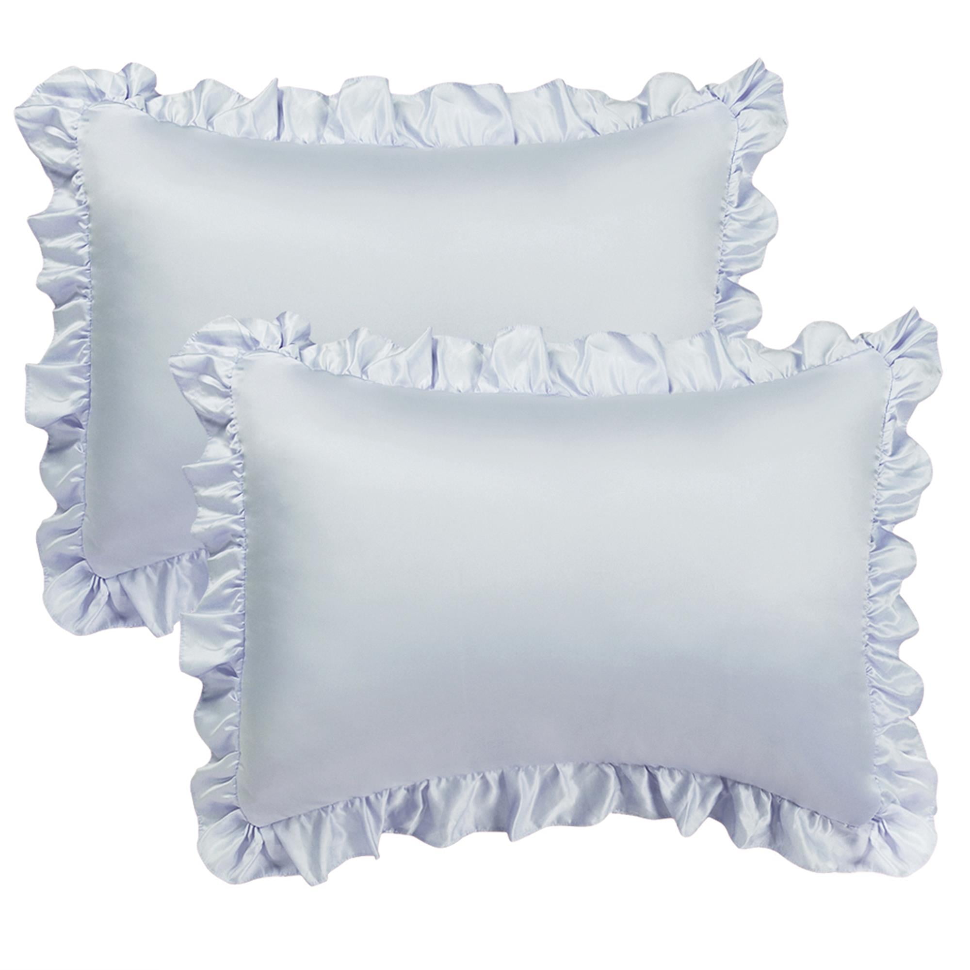 Unique Bargains 2piece Satin Ruffled Edge Pillow Cases Silver King