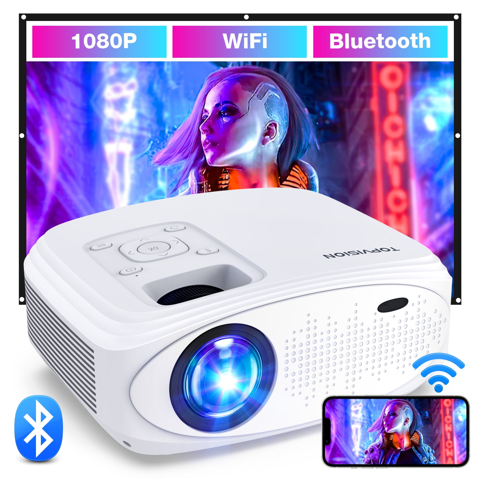 USB Wi-Fi Projector Full HD 1080P Projector and 240 Display Supported VGA HDMI AV TF PS4 Compatible with TV Stick TOPVISION 5500L Mini Projector with Synchronize Smart Phone Screen 