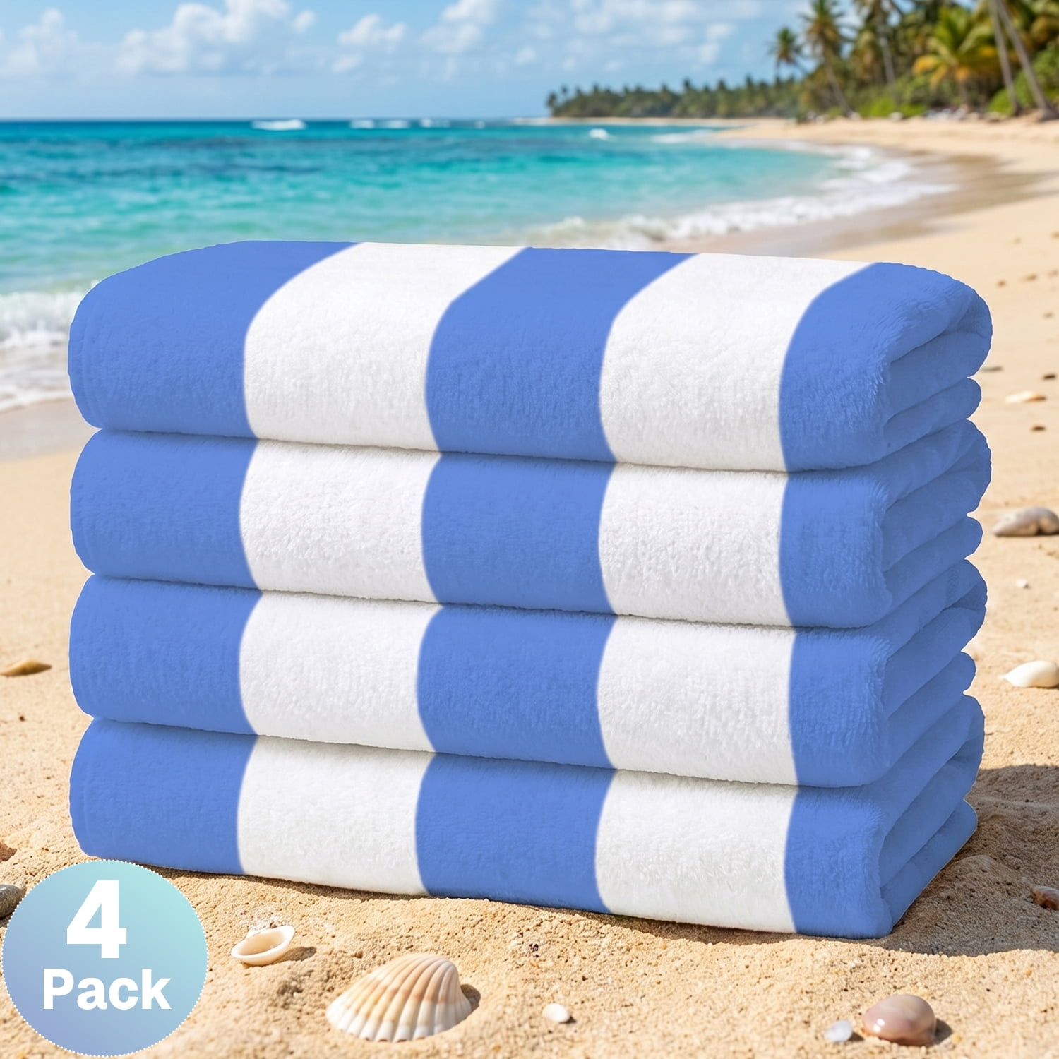 BN-LINK 4 Pack Striped Beach Towels, 29.5" x 59.1" Large Pool Towels, Super Absorbent & Quick Dry Bath Towel for Swim, Beach, Bathroom, Blue