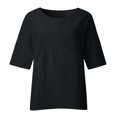 thumbnail image 4 of Youmylove T-Shirts pour Femmes Été Manches 3/4 Col Rond Imprimé Floral Haut Ample T-Shirts Tunique en Lin Décontractée Blouse Douce Mode, 4 of 5
