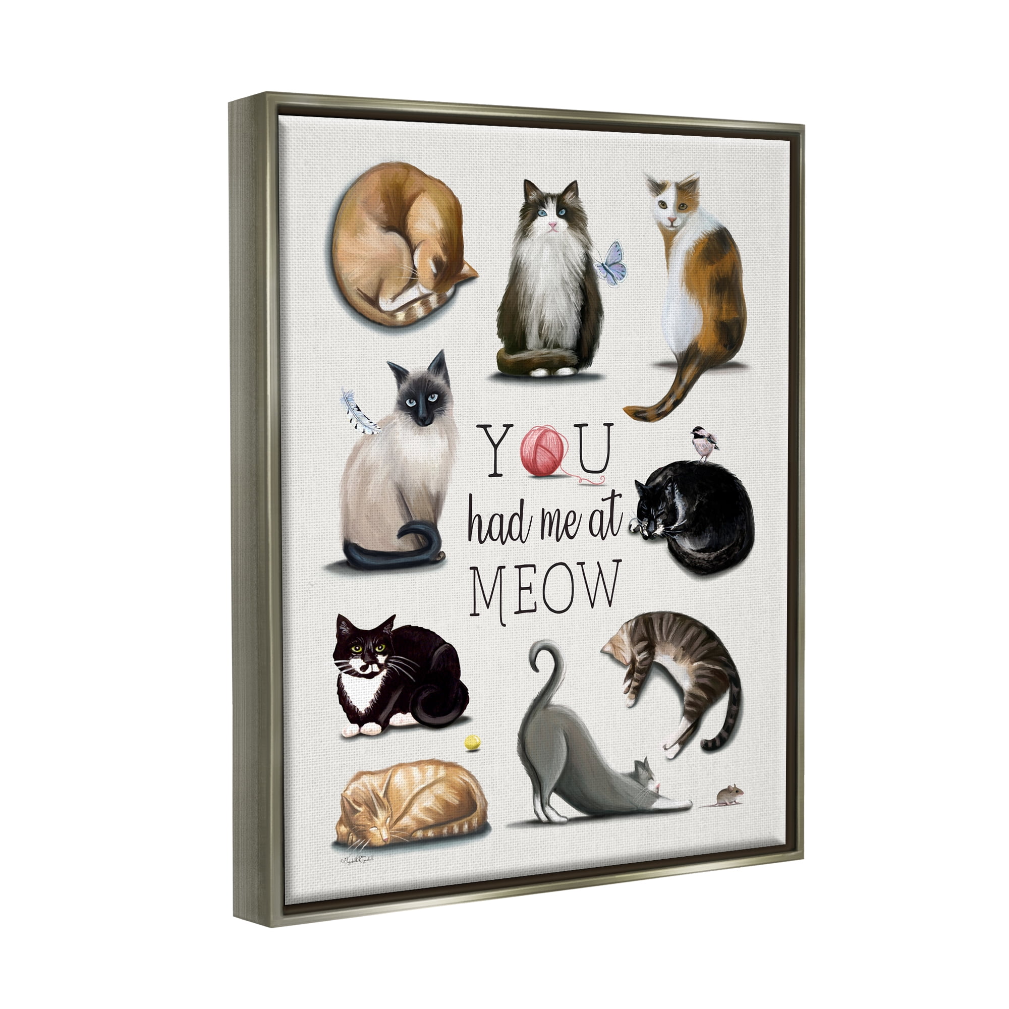 Stupell You Had Me At Meow Cat Pet Animals & Insects Painting Gray Floater Framed Art Print Wall Art
