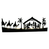 YOHAVEN Bethlehem Christmas Nativity Candle Holder, Metal Light Bracket with Rustic Wooden Base, Religious Holiday Ornaments for Tabletop Mantel Home Indoor Xmas Decor