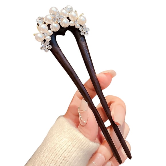 Handmade Wooden U-shaped Hairpin Pearl French Hairpins Elegant Retro Hair Fork Undo Hairchopsticks