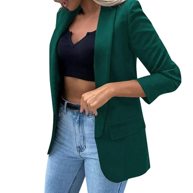 Women Workoffice Suit Button Down Fitted Outwear Solid Color Blazer Pockets Professional Overcoat Single Breasted Fashion Jacket V Neck Cardigan