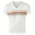 thumbnail image 3 of Mens T-Shirts Summer Lightweight Breathable Short Sleeve V Neck Loose Fit Casual Striped Shirt Streetwear, 3 of 5