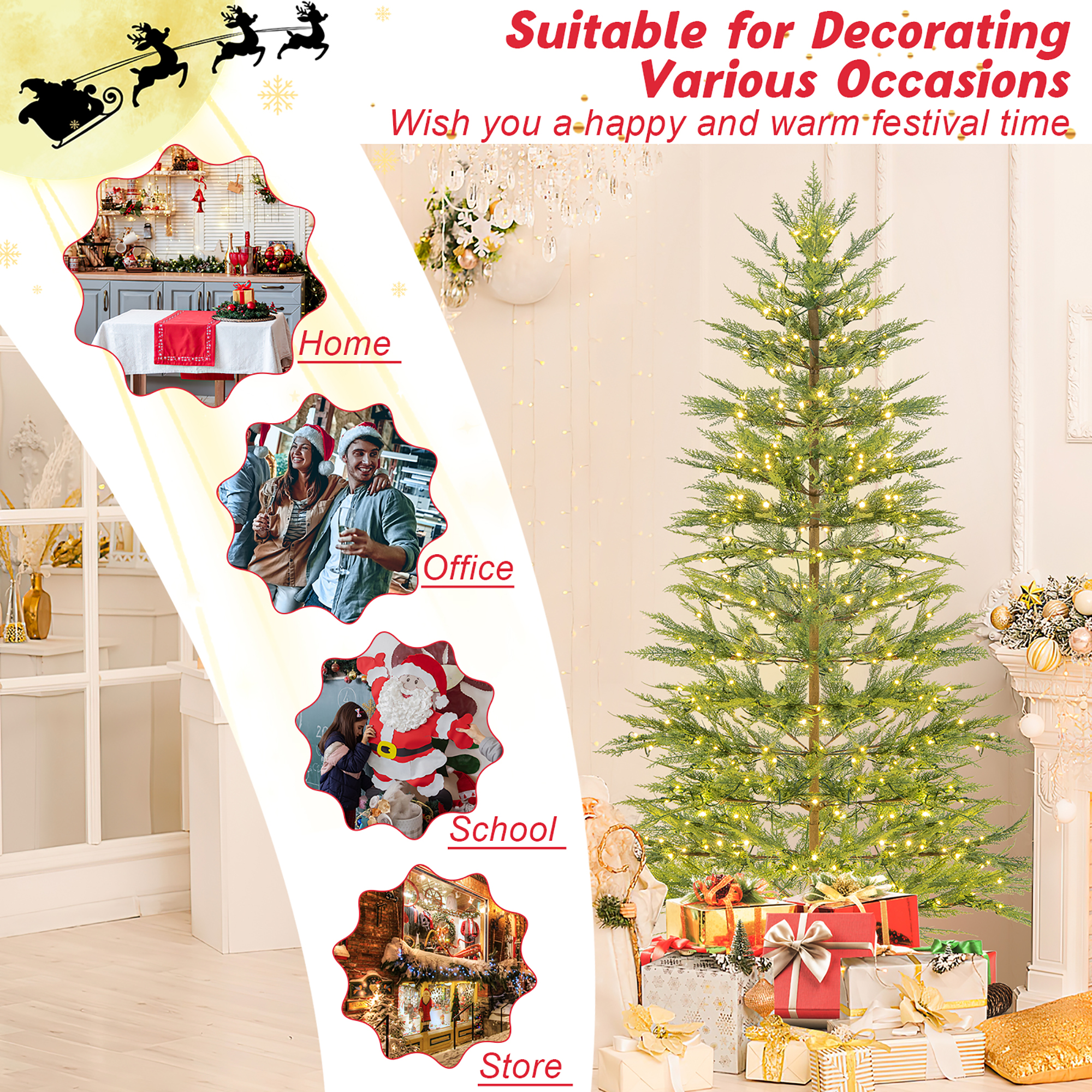 Gymax 6.5-Foot Pre-Lit Artificial Christmas Tree with Warm White Lights photo 7
