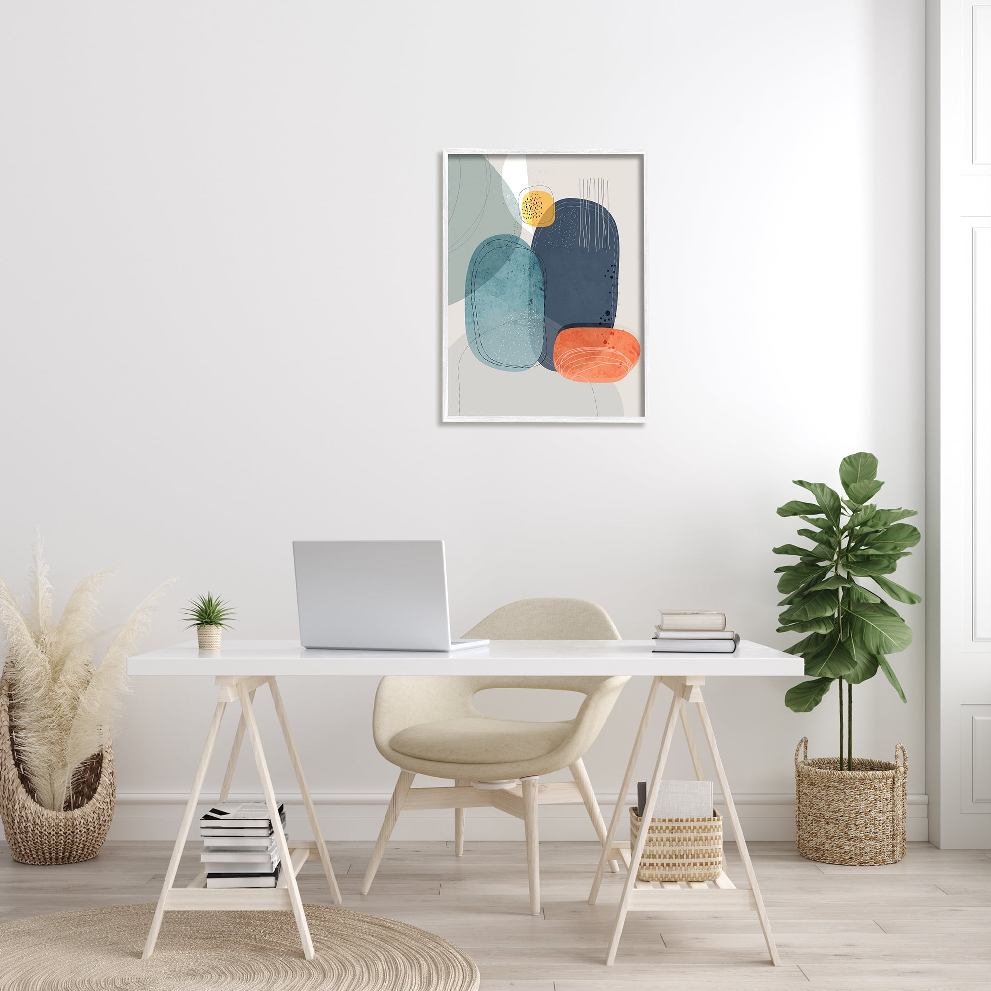 Stupell Industries Retro Stone Abstraction Deco Inspired Dotted Linework Graphic Art White Framed Art Print Wall Art, 24x30, by Ishita Banerjee