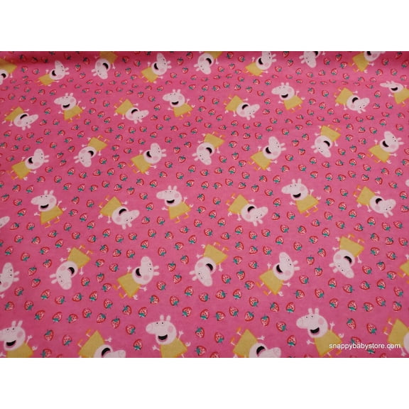 Springs Creative Tossed Peppa Pig Strawberries in Pink Flannel Fabric sold by the yard