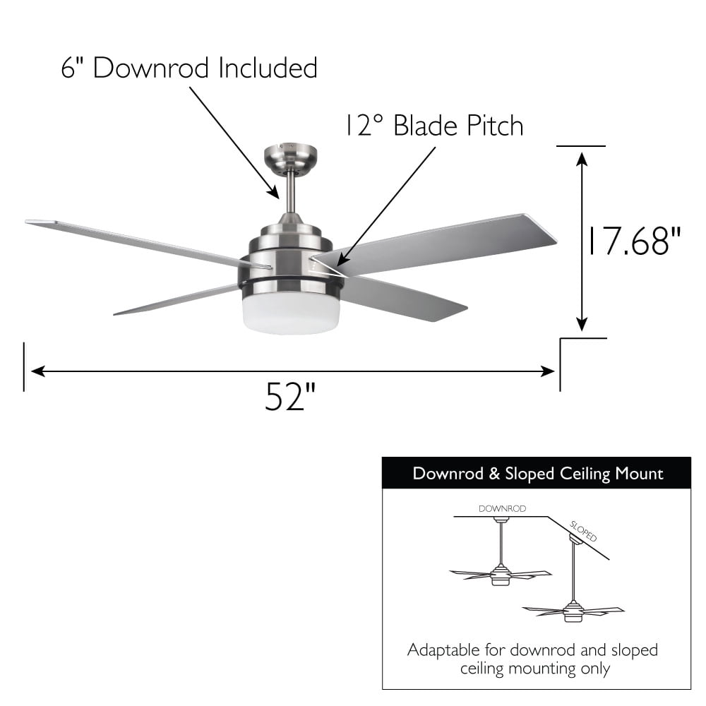 Design House Cali 52" Indoor Ceiling Fan with LED Kit, 4-Blades, and Wall Control, Brushed Nickel