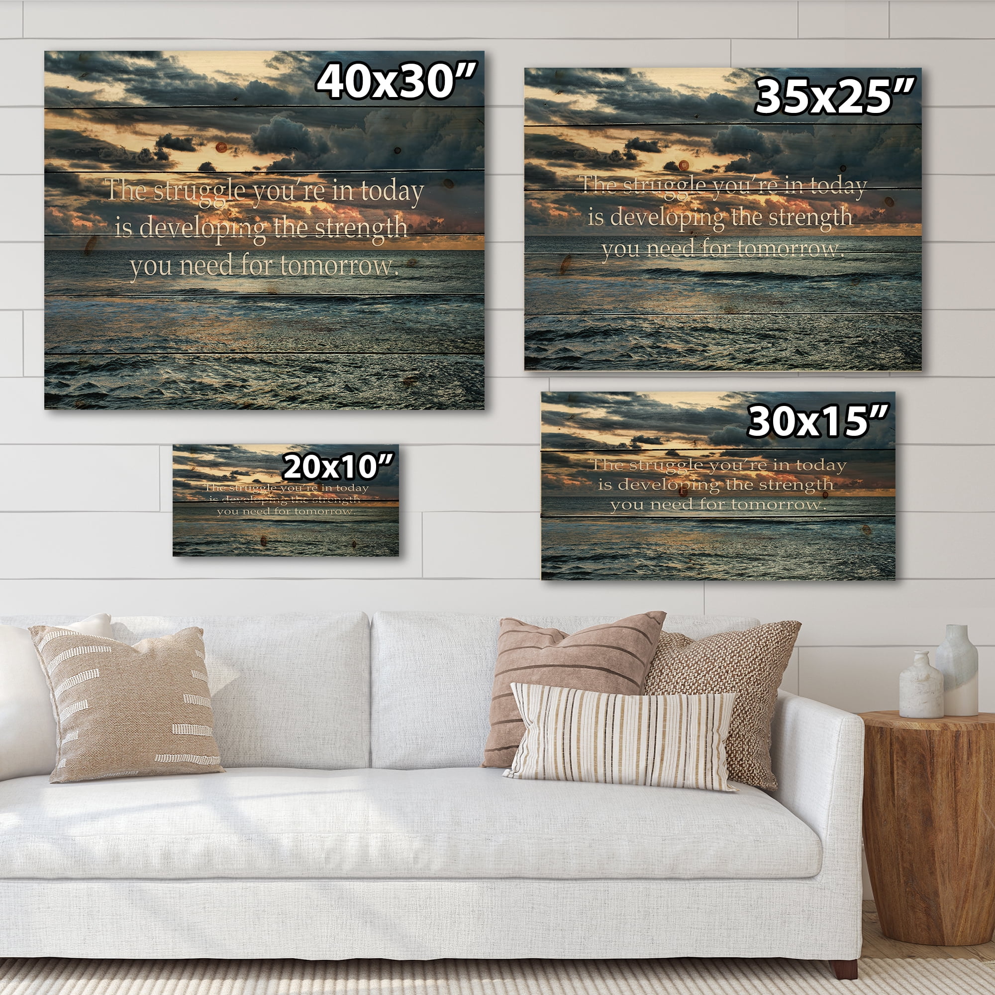 Designart 'Inspirational Quote and Ocean' Nautical & Coastal Print on Natural Pine Wood