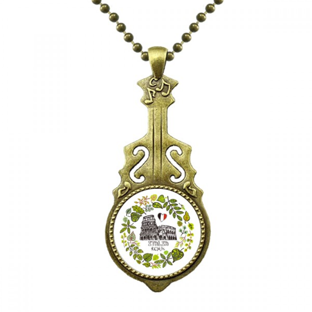 Colosseum Roma Italie Illustration Collier Guitare Antique Pendentif Musique
