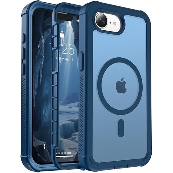 Eryueer Magnetic for iPhone 17e Case& iPhone 16e Case, [Compatible with MagSafe][Military Grade Drop Protection][Heavy Duty Protection][Non-Slip][Shockproof] 2-Layer Bumper Phone Case 6.1''-Deep Blue