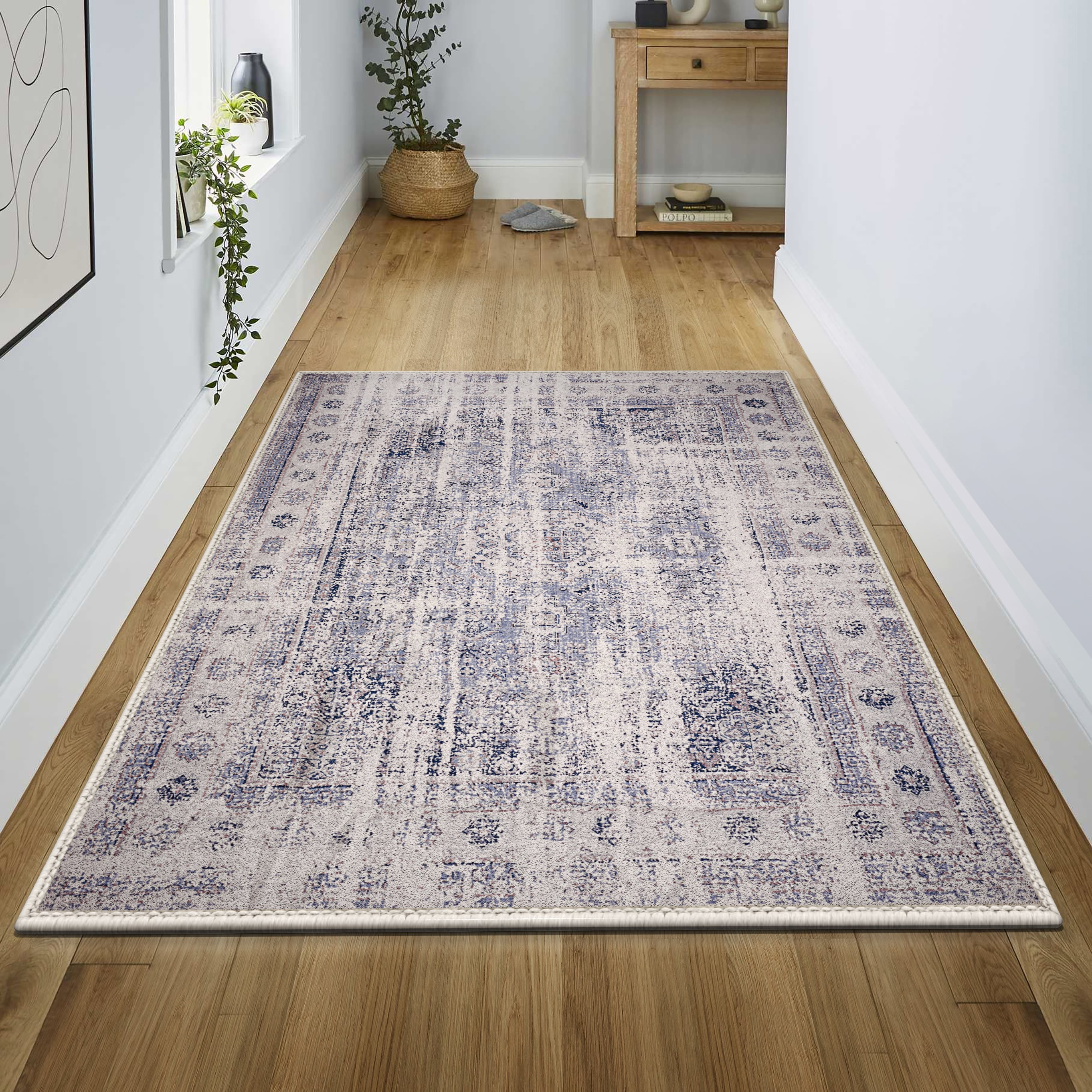 Sorbus 3x5 Washable Area Rug – Non-Slip Vintage Entryway Carpet with Rubber Backing