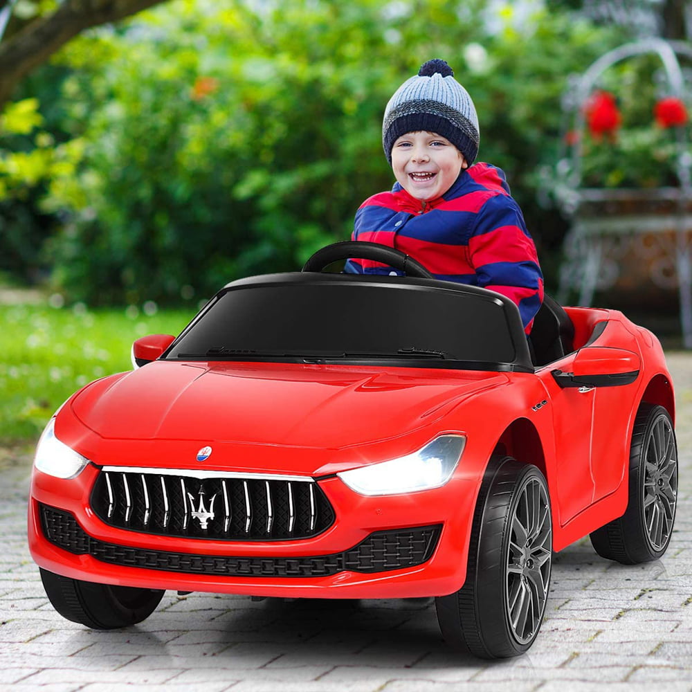 Costzon Ride on Car Spring Suspension Red LED Lights Horn 12V Licensed Maserati Gbili Kids Electric Vehicle Battery Powered Car w/2 Motors Music Two Doors Open MP3 Remote Control 