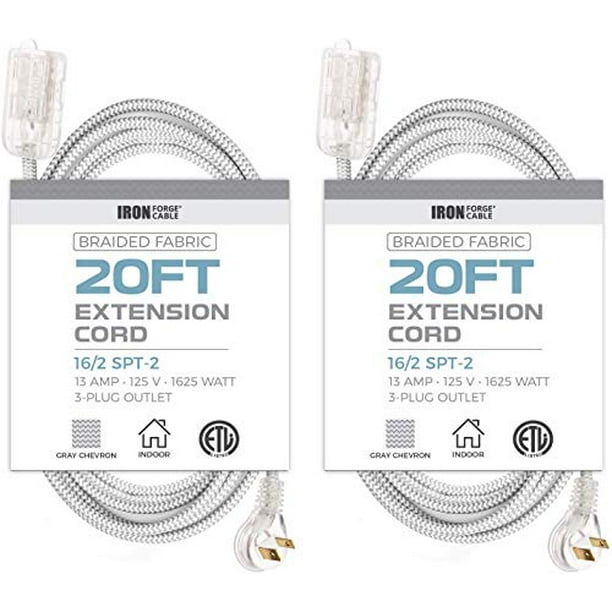 ft Fabric Extension Cord 2 Pack 16 2 Spt 2 Gray Chevron Braided Cloth Electrical Power Cable Set Walmart Com