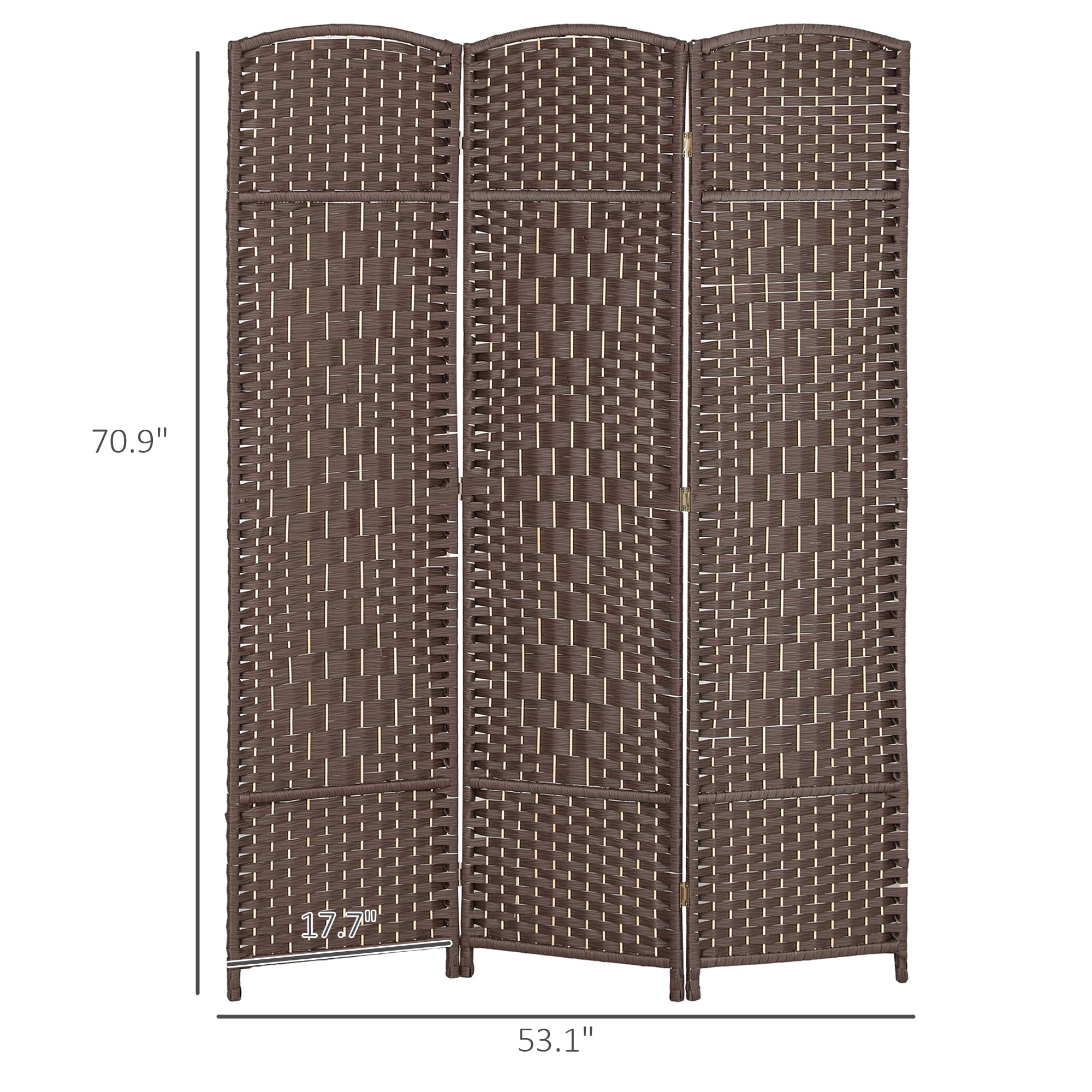 HOMCOM 3 Panel Room Divider, 6' Tall Folding Privacy Screen, Hand-Woven Freestanding Wood Partition for Home Office, Bedroom, Brown