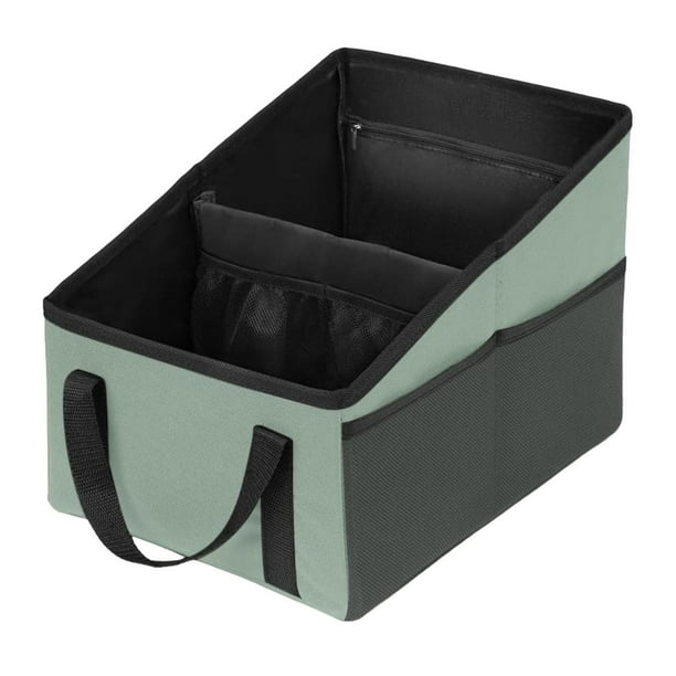 Organizador de caja de almacenamiento para asiento de automóvil, portátil multifuncional con cinturón, 4 tazas Verde