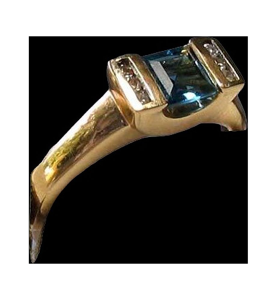 Blue topaz and Diamonds Solid 14K Yellow Gold Ring | Size 7 | - image 4 of 8