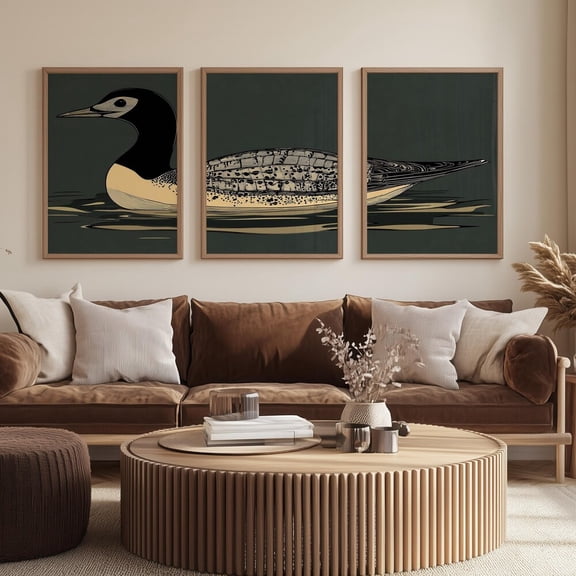 Emerald Green Loon Print, Wall Art, Print Set 3 Unframed Paper Print 8x12