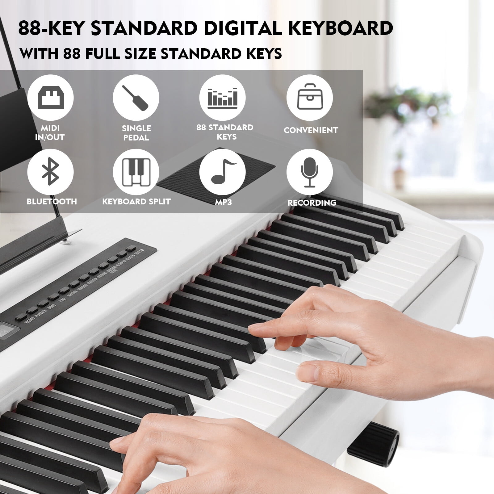 White 88Keys Electric Digital Piano Keyboards Fully Weighted Hammer Action with Sustain Pedal,Stand,Portable Case