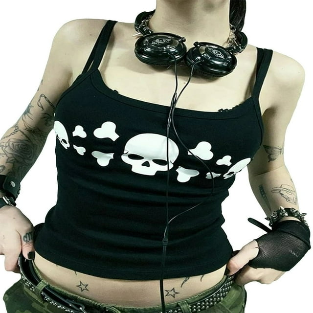 Débardeurs Punk pour Femmes à Imprimé de Crâne Grunge
